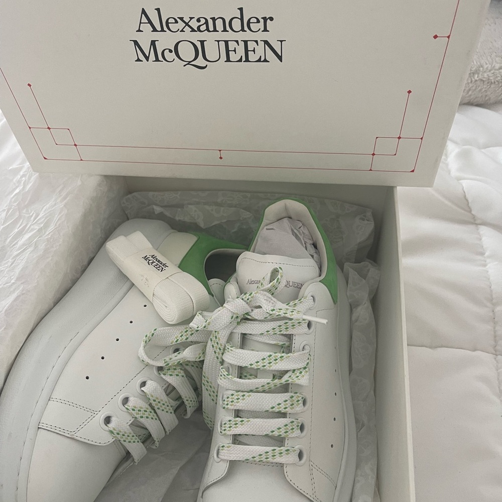 Alexander McQueen White Sneakers with Green Highlights
